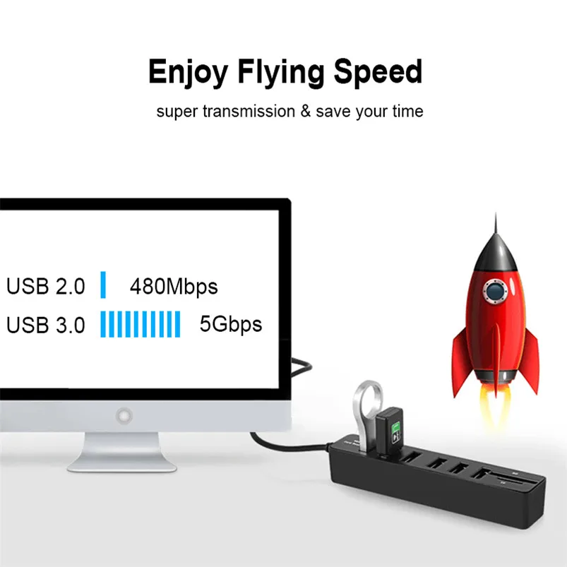 Usb хаб 3 0 Multi USB Hub 2 Разделитель с / 6 портами Hab высокоскоростной Micro TF/SD кардридер
