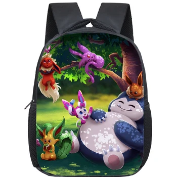 

Popular Print Snorlax Bag For Kindergarten Boys Girls Pokemon Pikachu Backpack Preschool Charmander Cartoon Bags Eevee Schoolbag