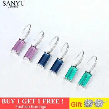 

SANYU New Sterling Silver Hanging Square Green Zircon Crystal Drop Earrings for Women 925 Sterling Silver Fine Jewelry Gift
