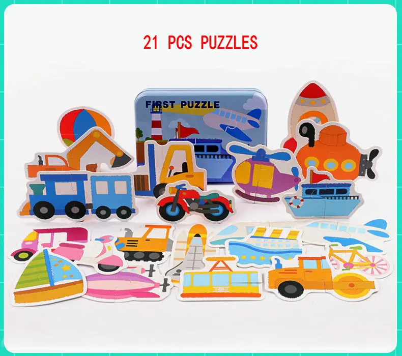 20 pieces Large puzzles Iron box packing, Early childhood educational enlightenment puzzle, 1-2-3 years old Paper puzzles toys - Цвет: Красный