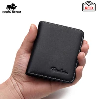 BISON DENIM Black Purse For Men Genuine Leather Men's Wallets Thin Male Wallet Card Holder Cowskin Soft Mini Purses N4429 1