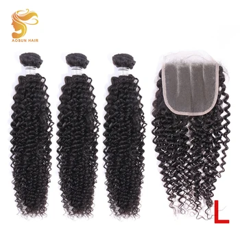 

AOSUN HAIR 100% Human Hair Extension afro Kinky Curly Bundles With Closure Brazilian Hair Weave Bundles With Closure Remy Hair