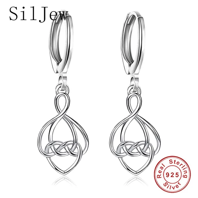 925 Sterling Silver Polished Heart Knot Hoop Earrings 