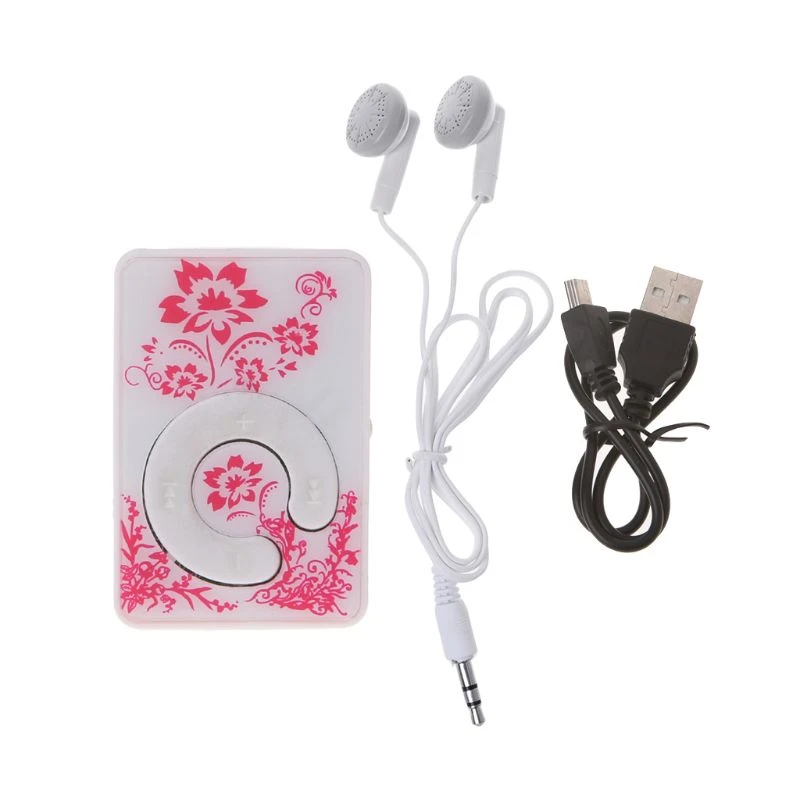 Mini Clip Floral Pattern Music MP3 Player 32GB TF Card With Mini USB Cable + Earphone sony mp3 player