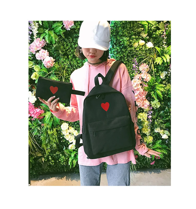 Корейский стиль Ulzzang Harajuku простая ткань девушки сердце рюкзак кампус средней школы студентов школьная сумка женская большая емкость