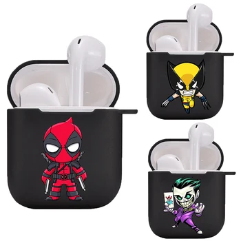 

Marvel Deadpool The Avengers super hero cartoon Earphone Charging Box Case For Apple AirPods 2 1 Black Protective Accessories