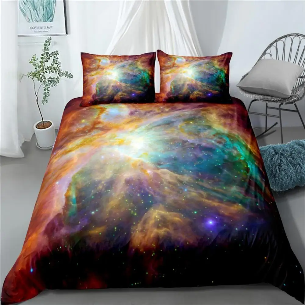 

Beautiful Starry Universe Bedding Set Stars and Galaxy Pattern Color Duvet Cover Set Pillowcases Multi Size