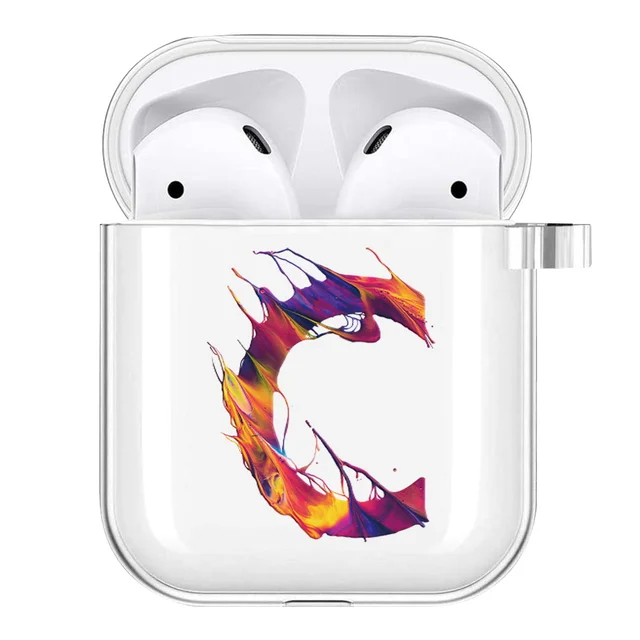 Silicone Cover Case for Apple AirPods 1st / 2nd Generation Anti-fall Scratch Resistant Sticker Bluetooth Case Cover painting letter C