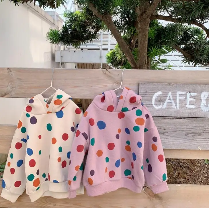 

2019 New Style Girls Boys Dots Thicken T-Shirt Full Sleeve Winter Cotton Fashion Kids Sweatshirt 1-6t PQ398