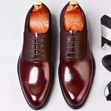 Lace Up Men Dress Oxfords Shoe Genuine Leather Luxury Brand Office Formal Pointed Toe Fashion Splice Mens Wedding Shoe Lace Up Men Dress Oxfords Shoe Genuine Leather Luxury Brand Office Formal Pointed Toe Fashion Splice Mens Wedding Shoe