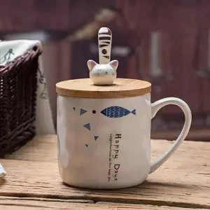 Кружки, керамическая чашка, креативная кошка, единорог, кружка с ложкой с крышкой, чашка для завтрака, молока, самоперемешивающаяся кружка, милая чашка, винный стакан Tazas - Цвет: 400ML set