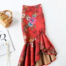 Юбки размера плюс 4XL! Женская юбка с завышенной талией, Осень-зима, бархатная юбка с принтом Красного оленя, TB3757