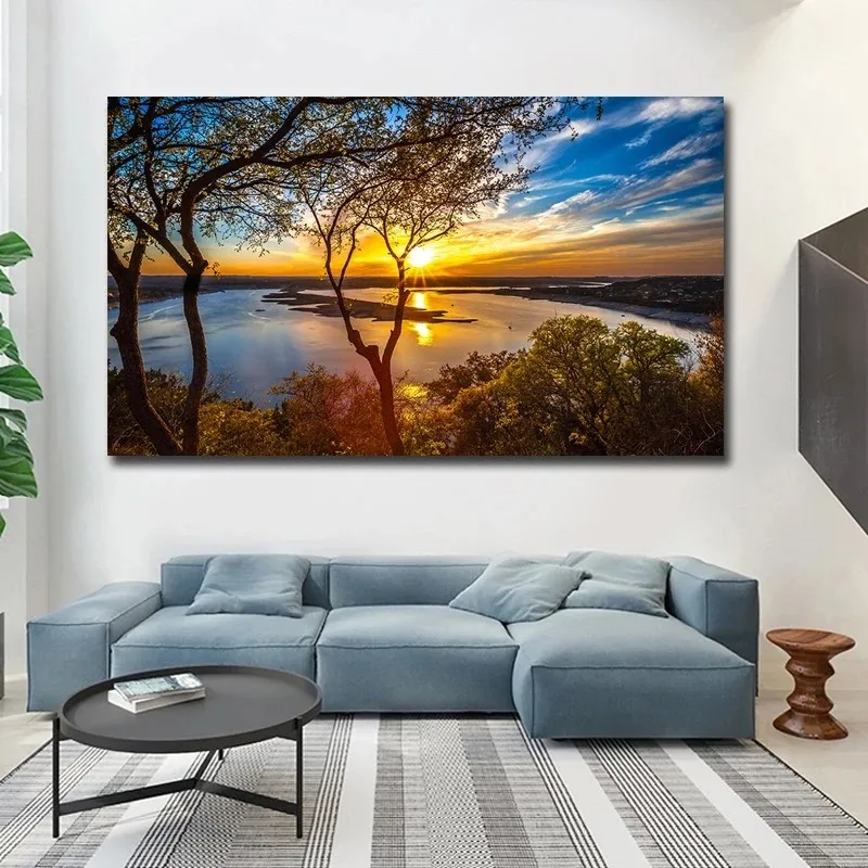 Beautiful Sunset Landscape Paintings on Canvas Wall Art Posters and Prints Natural Scenery Cuadros Picture for Living Room Decor | Дом и сад