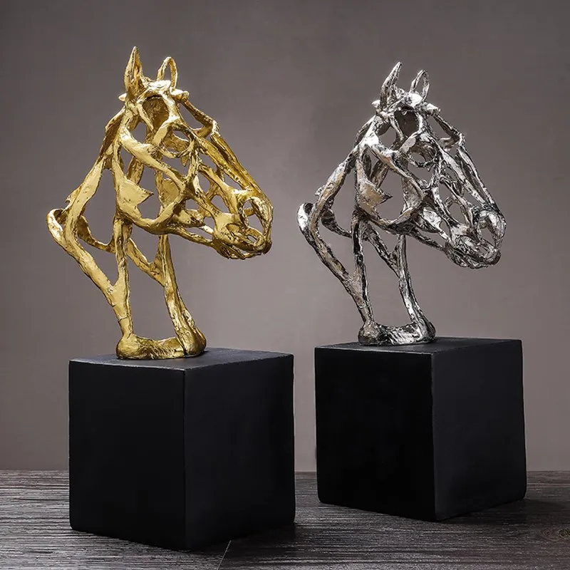 

CREATIVE HOME GOLDEN/SILVER HORSE HEAD DECOR ABSTRACT METAL HORSE DECOR FIGURINE DECORATIVE METAL STATUE BEST XMAS GIFT R2024