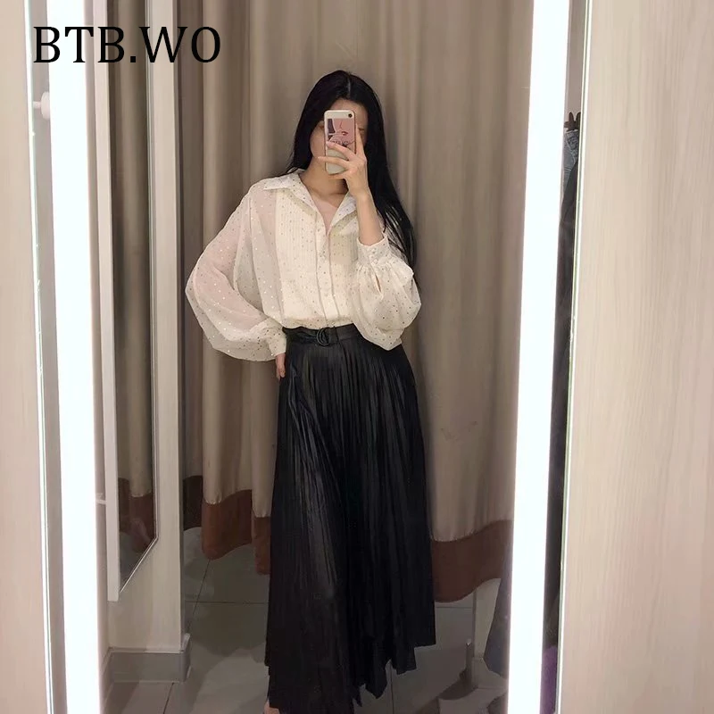 BTB. WO, Женская Осенняя, зимняя, весенняя, искусственная кожа, высокая талия, длинная юбка,, осенняя, высокая талия, офисная, для девушек, трапециевидная, расклешенные юбки