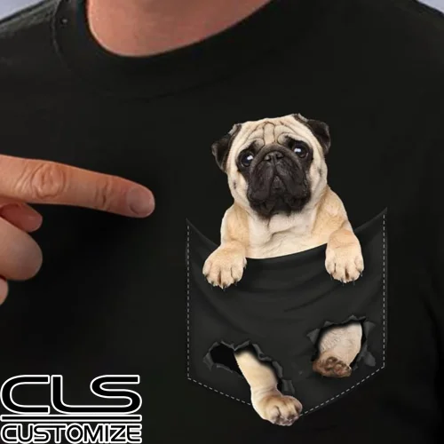 Футболка с Мопсом, с карманом, с Мопсом, внутри, с карманом, для любителей собак, хлопковая, мужская, черная, популярная, с рисунком, мужская, унисекс, новинка, модная футболка