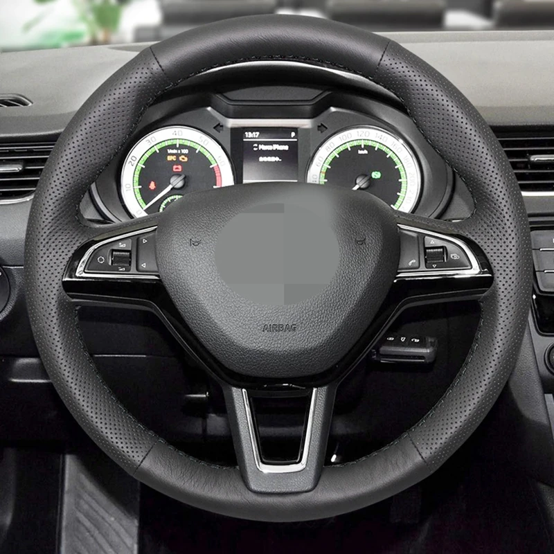 DIY черный Ручное шитье чехол рулевого колеса автомобиля для Skoda Octavia Rapid Fabia Superb(3-спица