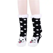 Женские зимние теплые пушистые носки-тапочки с милыми мультяшными животными, в полоску, с принтом в горошек, из искусственного флиса, с плюшевой подкладкой, теплые чулочно-носочные изделия