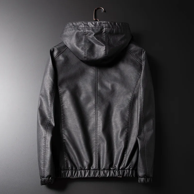 Korean male Leather Jacket Men Hoodies Winter Motorcycle Jacket Black Outerwear Faux Leather PU Fur Clothing New Coat