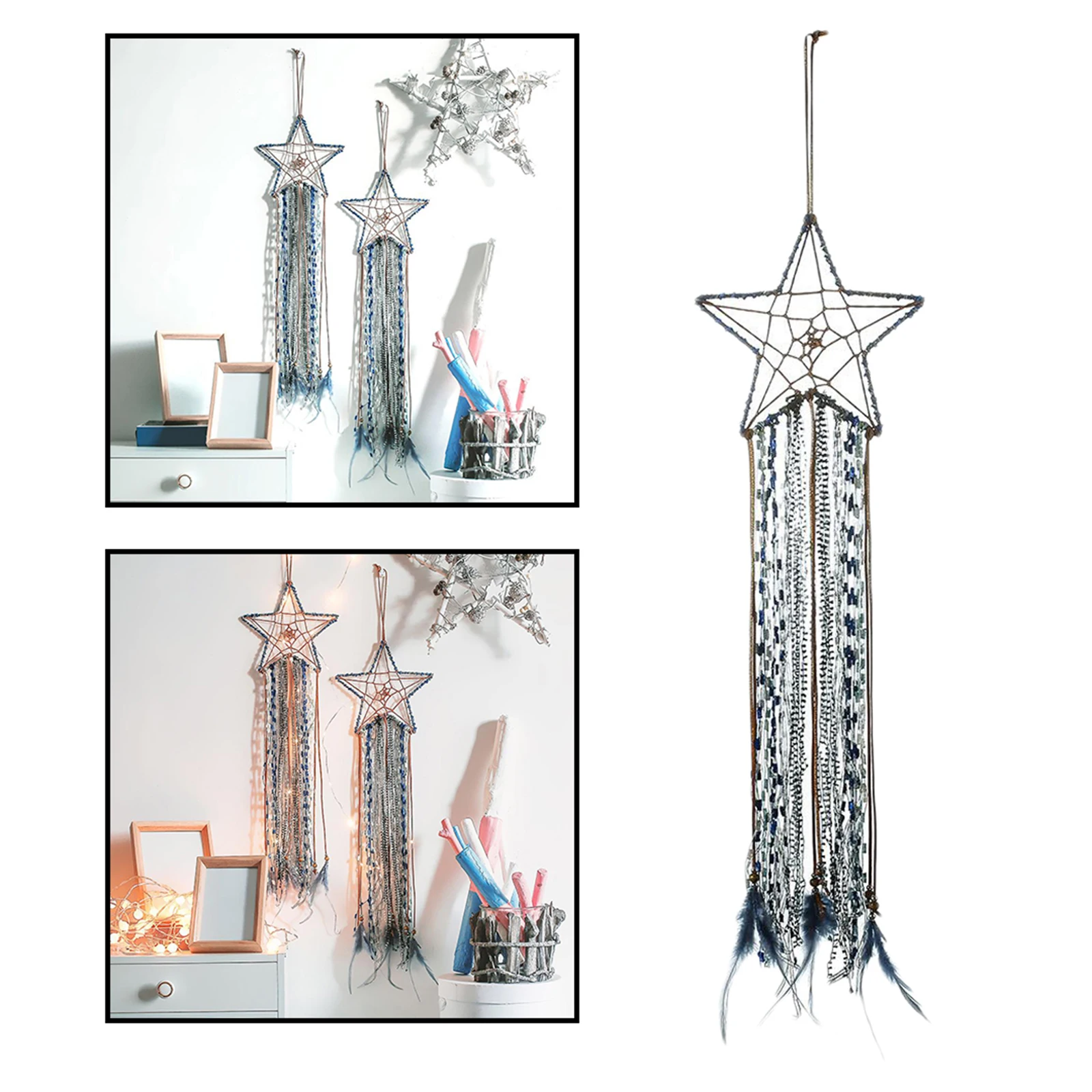 Star Dream Catcher Total Length 80cm/31'' Iron Cotton Bohemian Tapestry Home Wall Boho Decor Macrame Hanging
