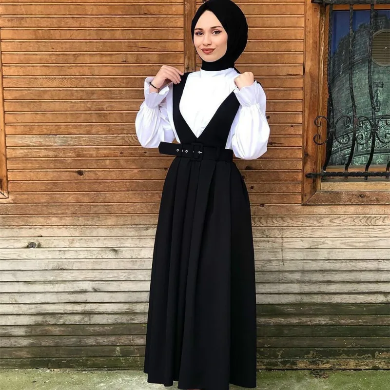 

Fashion Women's Skirts Long Skirt Princess Elegant Modest Muslim Bottoms Longer Party Islamic Clothing Large Size Strap Dress