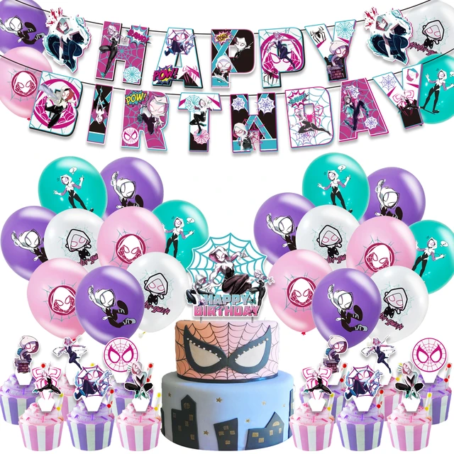 Cartoon Theme Spider Gwen Birthday Party Decor Paper Banner Latex Balloons  Cake Topper Cool Birthday Party Supplies For Girls - Party & Holiday Diy  Decorations - AliExpress