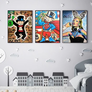

Alec Monopolyingly Art Street Graffiti Mimo Canvas Painting Poster Wall Picture for Living Room Home Decor