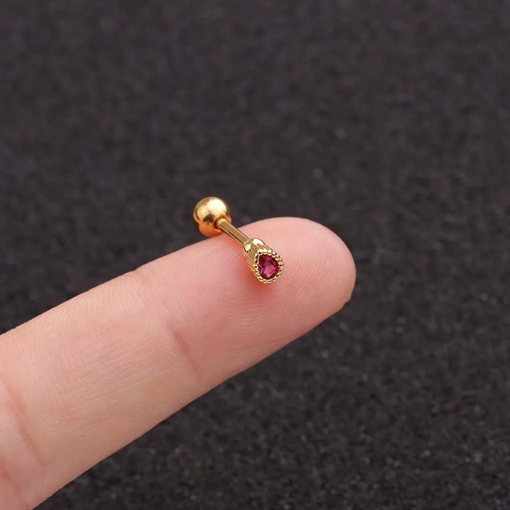 B gold rose red Хирургическая сталь сердце кристалл спираль Tragus серьги стержня хряща Daith серебро и золото цвет серьги для пирсинга - Окраска металла: B gold rose red