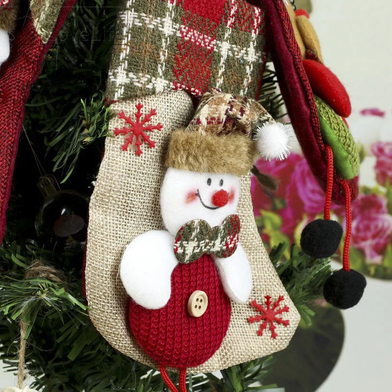 1 шт. Мини рождественские чулки Рождественское украшение для дома клетчатый