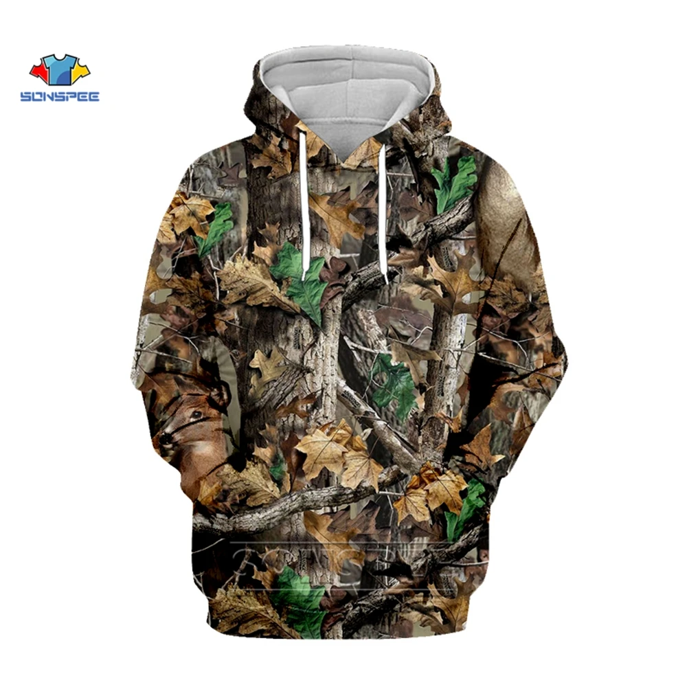 SONSPEE Forest Maple Leaves And Pine Camouflage 3D Digital Printing Sweatshirt Fishing Camping Hunting Coats Jackets With Cap SONSPEE Forest Maple Leaves And Pine Camouflage 3D Digital Printing Sweatshirt Fishing Camping Hunting Coats Jackets With Cap