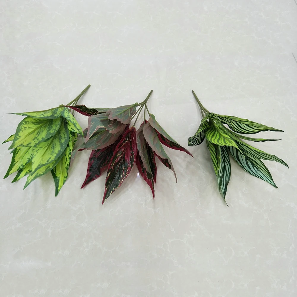 6 Fork Monolithic Bamboo Leaf Hotel Home Indoor Decoration Model Green Leaf Artificial Plant Wedding Party Decor 13CM