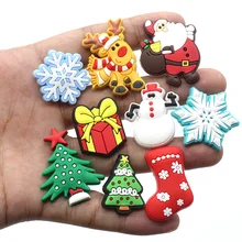 Breloques de chaussures en PVC pour enfants, 1 pièce, série de noël, bricolage, accessoires de chaussures de dessin animé père noël, sabots en forme de crocodile, cadeaux de fête de noël, jibz 