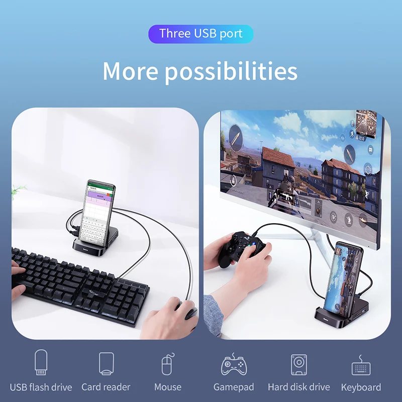 Baseus USB C  Dex ̼-USB 3.0 HDMI ȣȯ USB , Ｚ  S20 Ʈ 20 ȭ P40 Ʈ 30 Ÿ C  ̼