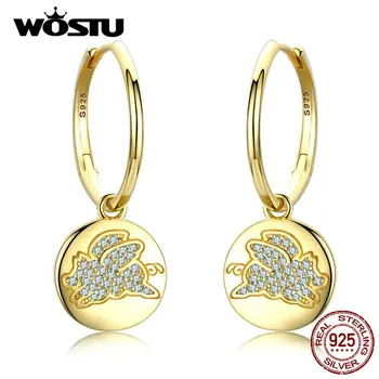 

WOSTU 100% Real 925 Sterling Silver Drop Earrings Golden Color Happy & Lovely CZ Flying Piggy Earrings Wedding Gift CTE225