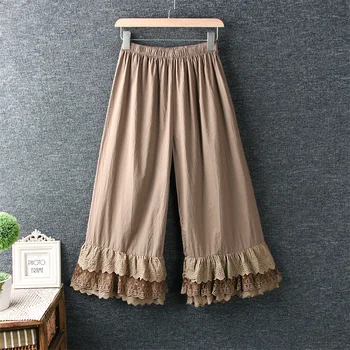 

New Summer wide leg pants lace hem casual loose ankle-length pants