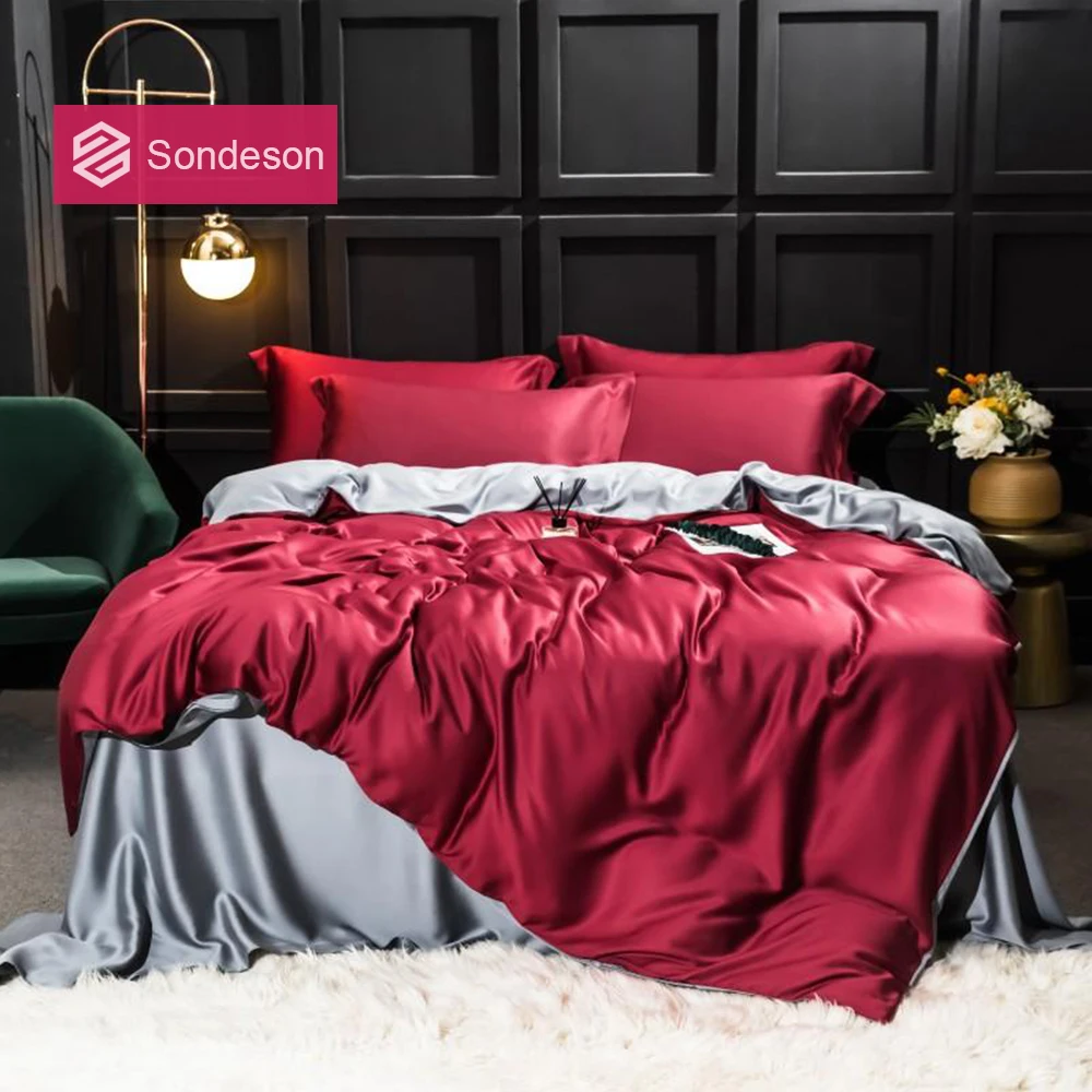 

Sondeson Wine Red 100% Silk Beauty Bedding Set 25 Momme Silk Duvet Cover Set Flat Sheet Bed Linen Pillowcase 4pcs Free Sipping