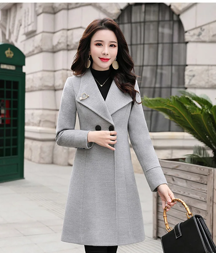 New Winter Slim Plus Size Women Woolen Coat Casual Medium Long Solid Color Long Sleeve Winter Wool Coat Women Coats