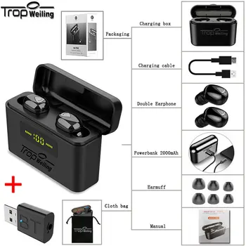 

TWS 2000mah Charging box Wireless Bluetooth Earphones 5.0 Earbuds Powerbank Earphone Sports Headset With Power Display Earphones