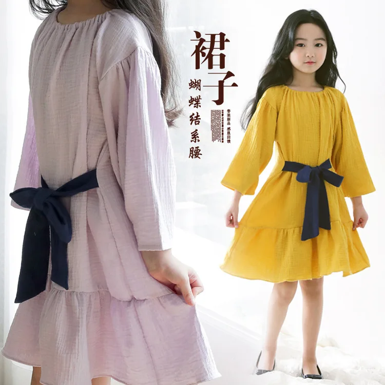 Платье для девочек-подростков; сезон осень; платье принцессы с длинными рукавами и бантом; костюм для детей 4, 5, От 6 до 16 лет