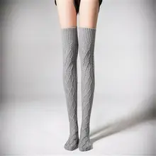Модные женские зимние вязаные сапоги выше колена Теплый длиной до бедра леггинсы гетры уличная однотонная одежда