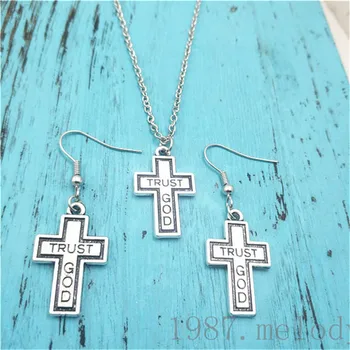 

Trust God Earring Necklace Sets Jewelry Set Antique,Beauty Vintage Fashion Women Christmas Birthday Girl Gifts