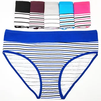 

6PCS Sexy Cotton Women Underwear Everyday Lingerie Striped Thongs Soft Briefs Sexy Low Waist Briefs Girl's Panties