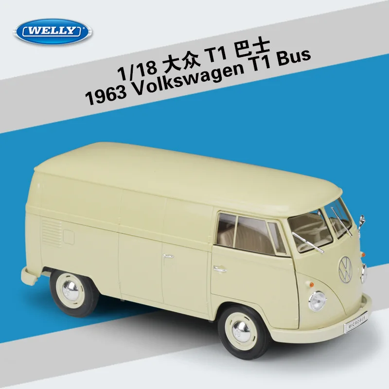 Welly GTA1: 18 Volkswagen T1 автобус фургон Классический Автомобиль Моделирование сплав модель автомобиля коллекция подарок украшение игрушка - Цвет: 1963 Volkwagen T1