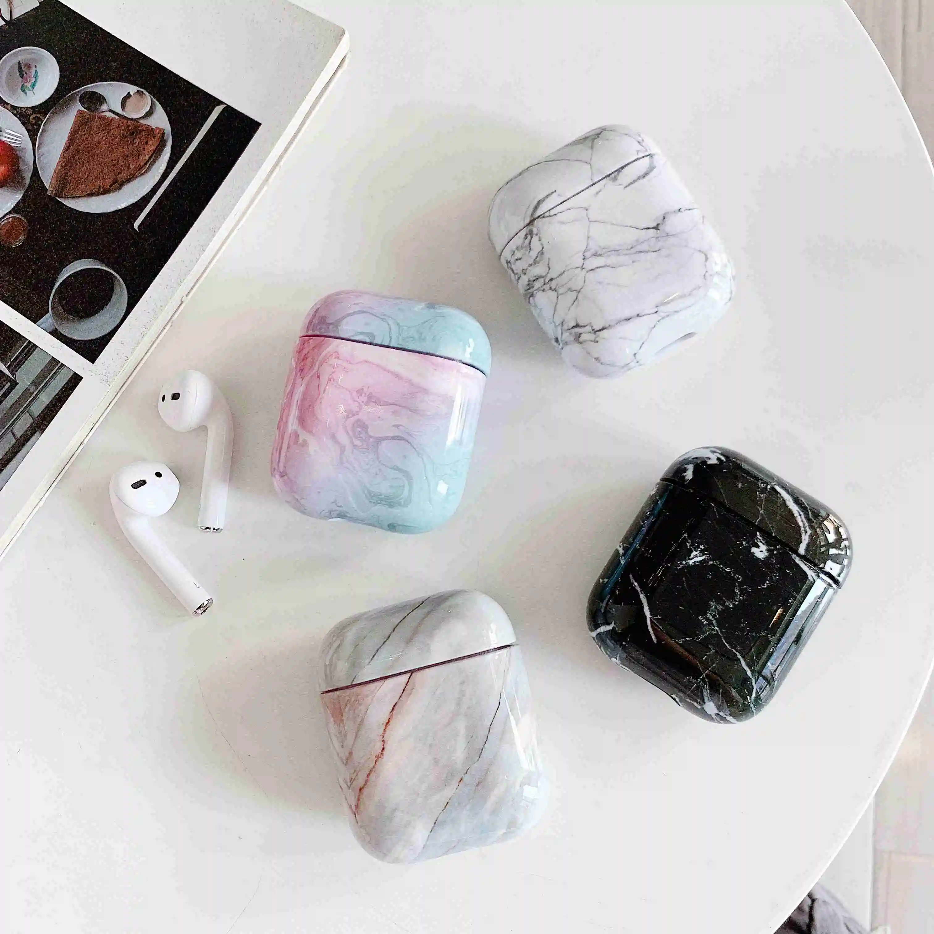 

Protetive Case For Original Apple Airpods Case Marble Skin Cover For Air pods 2 1 Case Accessories Bluetooth Headphone Box Coque