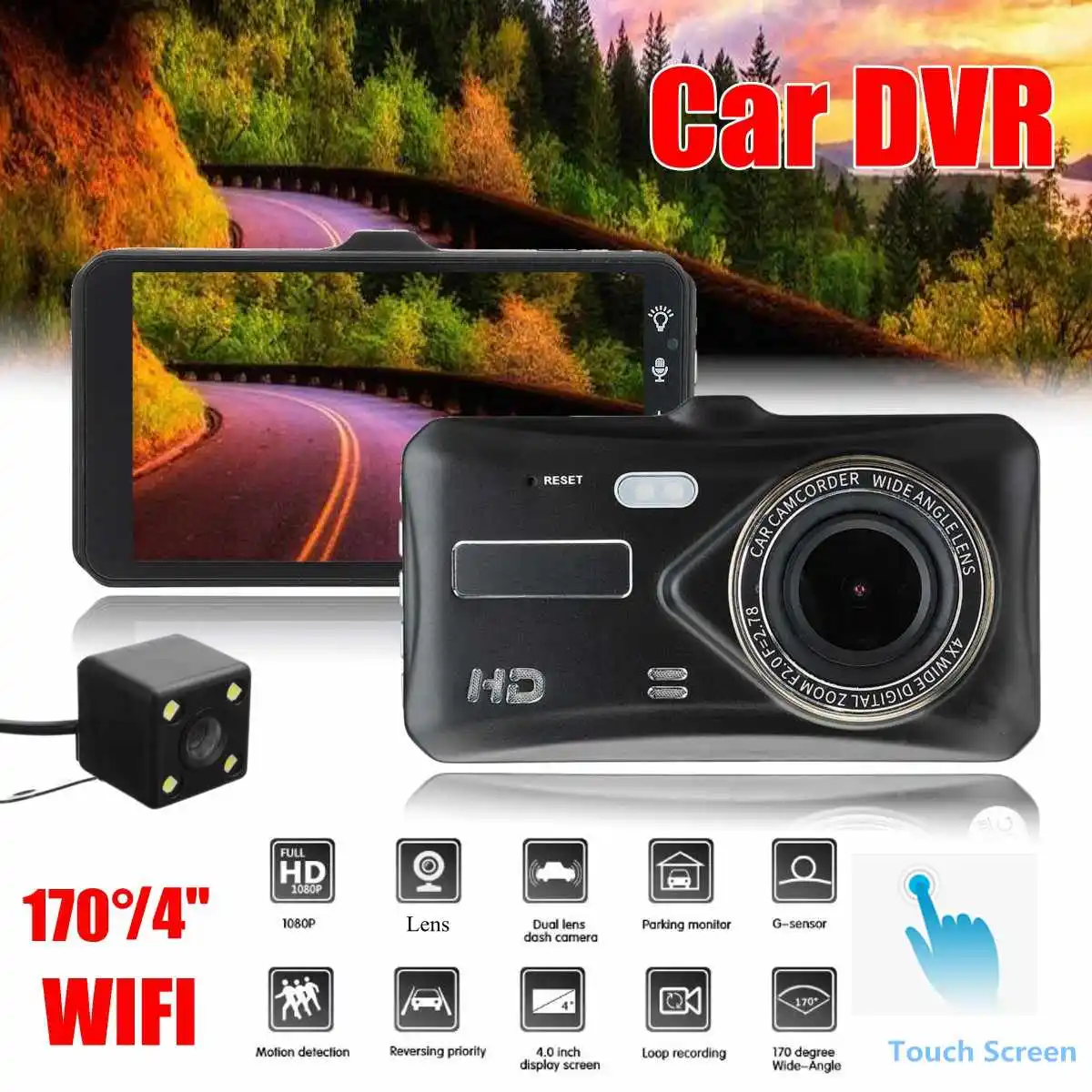 A6T 4 дюйма Двойной объектив Камера HD 1080P 170 градусов Видеорегистраторы для автомобилей Видео тире камера Регистраторы WI-FI 32G-Сенсор автомобиля Камера Регистраторы