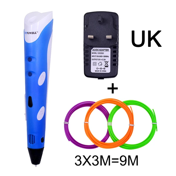 Blue UK Myriwell Волшебная 3D Ручка DIY 3D печать ручка с 9 м ABS/PLA нить креативная игрушка дизайн рисунок подарок для детей подарок на день рождения - Цвет: Blue UK
