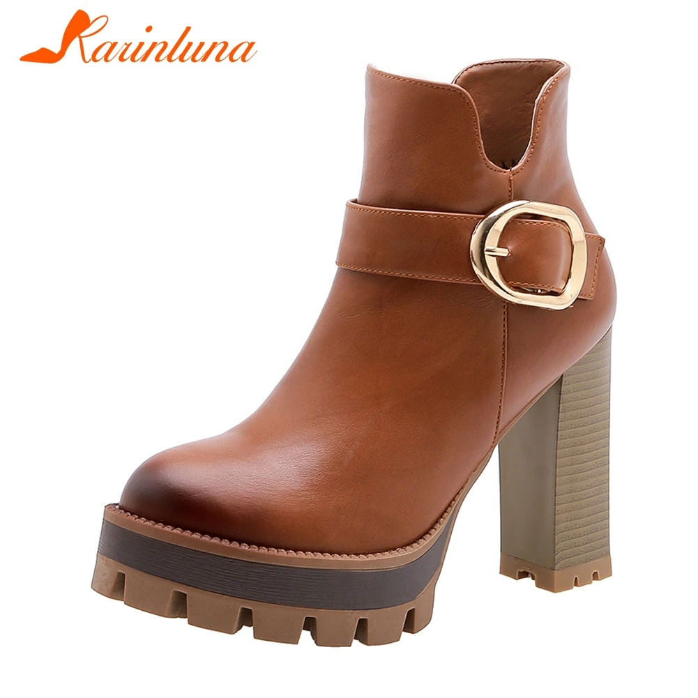

KARINLUNA New Big Size 32-42 Fashion Belt Buckle High Heels Platform Shoes Woman Party Office Sexy Autumn Winter Ankle Boots