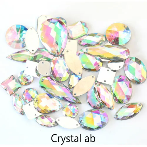 Crystal ab 100 шт./пакет смешанные размеры формы много Цвета акриловые пришить стразы с плоской задней стразы для шитья свадебное платье Y3489 - Цвет: Crystal ab