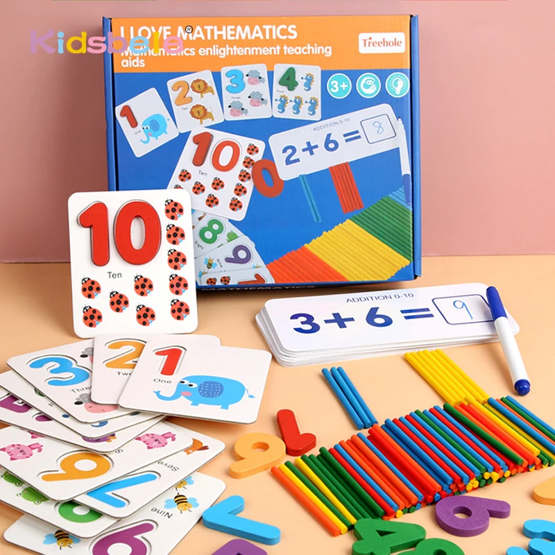 Nuevo  Juguetes matemáticos Montessori para niños, juguetes educativos para edades tempranas, calcomanía de madera para contar números, regalo de cumpleaños para niños Ma5ndzlA9