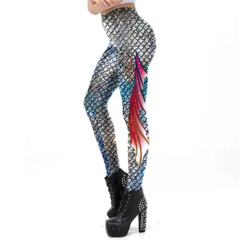 

Fashion Women 3D Printed Slim Colorful Mermaid Fish Scale Print Leggings Elastic High Waist Fitness Leggings Dropshipping